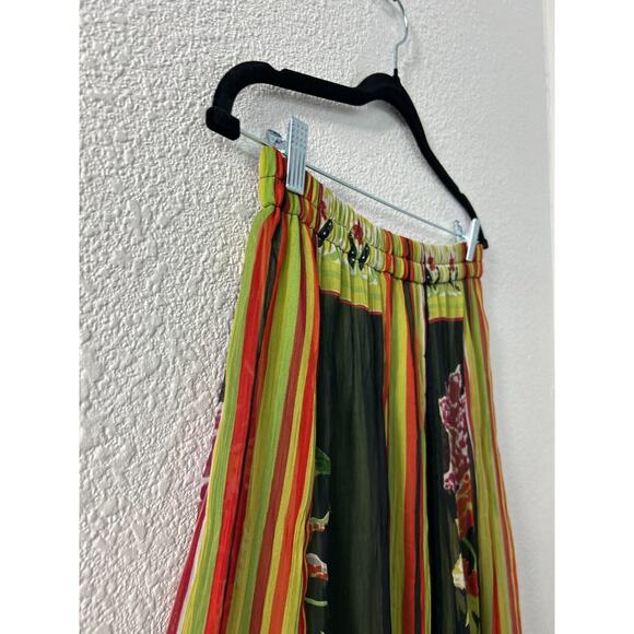 Anu By Natural Maxi Skirt Sz L Black Green Red Floral Stripe Boho Hippie Peasant - Picture 3 of 9